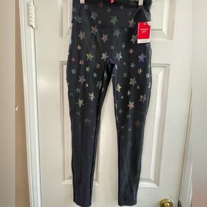 Spanx Girls Black Leggings XL 14-16 Iridescent Star Print High‎ Waist NWT
